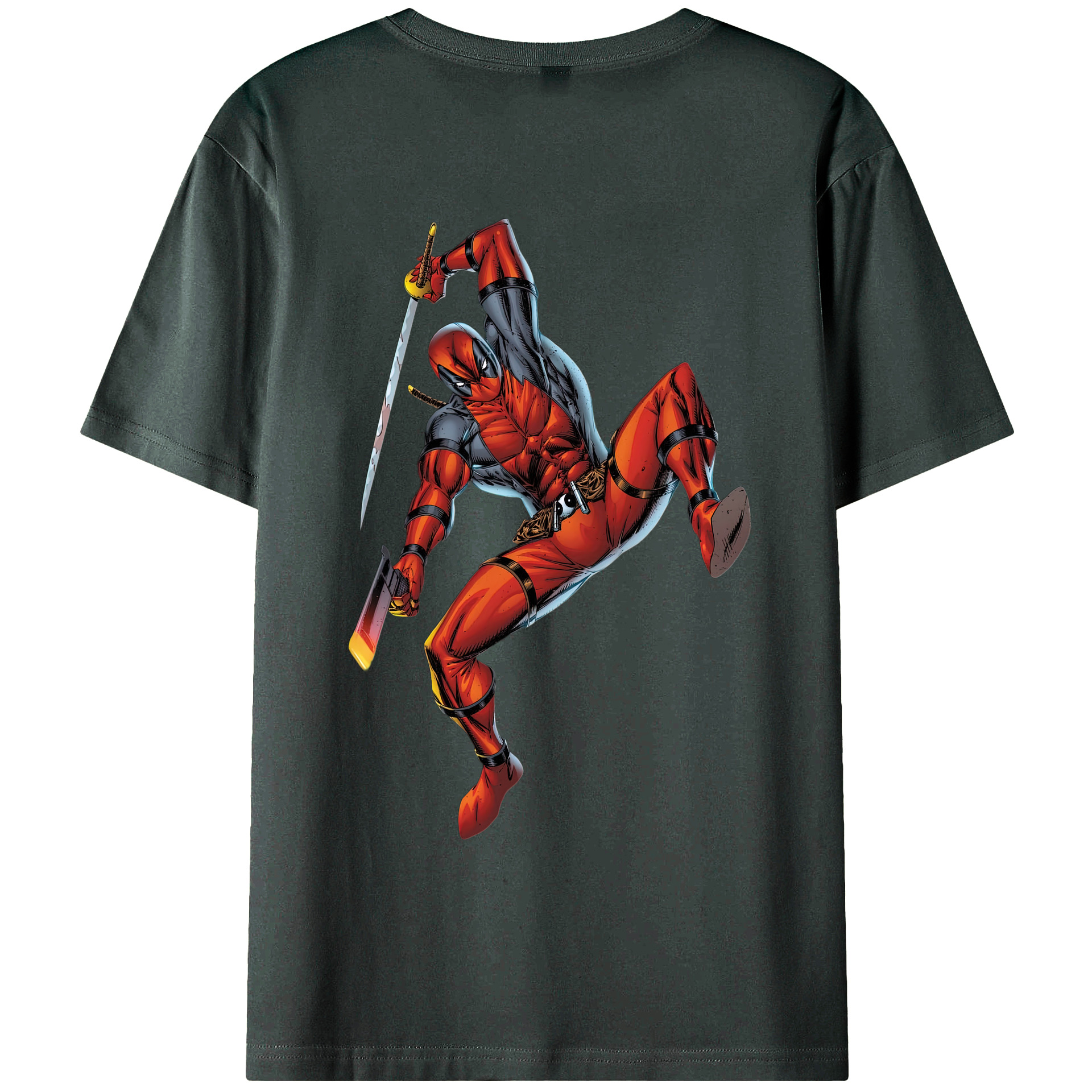 （画像用） Deadpool デッドプール 綿100％ メンズ半袖Tシャツ（バックプリント） 通気性